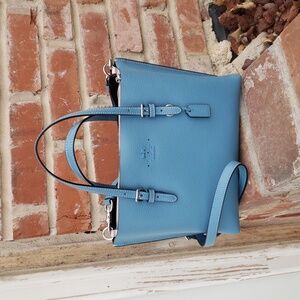 Coach Womens Mollie Tote 25 Leather Medium Satchel Handbag Pacific Blue Designer